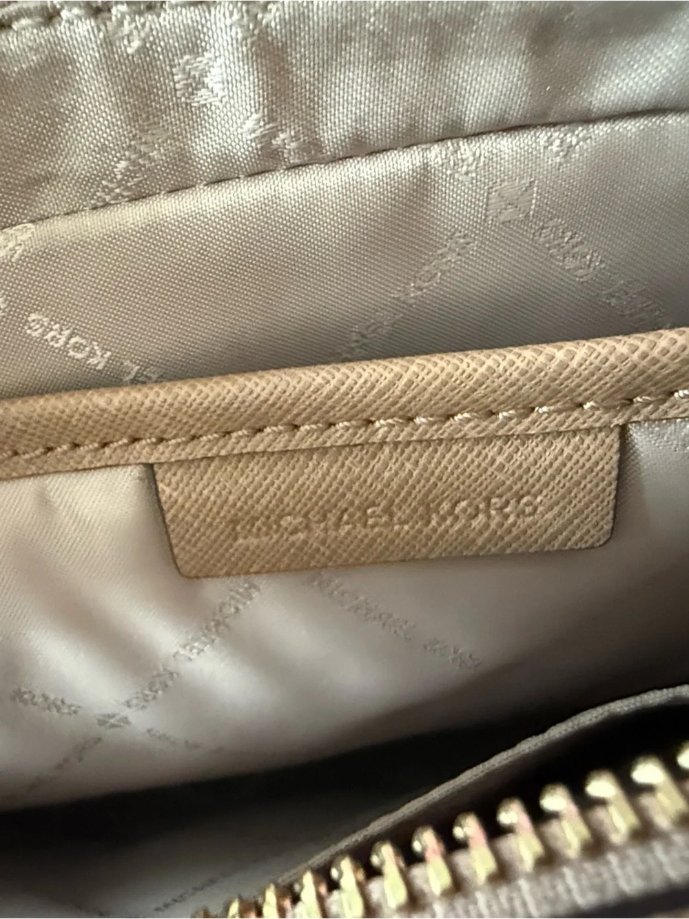 Michael Kors Taupe Saffiano Leather Crossbody with Gold Chain